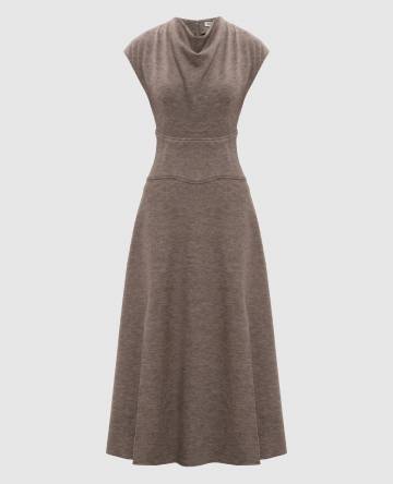 Коричневое платье миди из шерсти