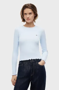Женский голубой лонгслив SLIM SH LETTUCE EDGE RIB LS Голубой L Tommy Jeans DW0DW22783