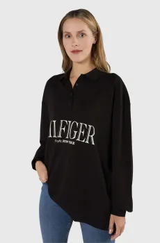 Женское черное поло BOYFRIEND MDN HILFIGER POLO LS Черный L Tommy Hilfiger WW0WW40730