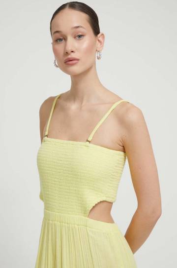 Хлопковое платье Rip Curl цвет жёлтый maxi расклешённая