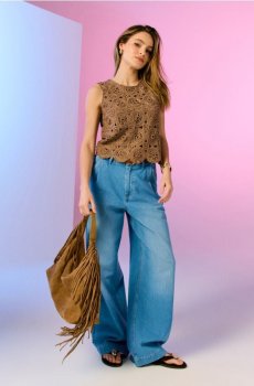 Джинси wide leg з високою талією та поясом - синій