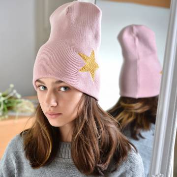 Шапки Lemanta Шапка для дівчаток колір пудра (звезда золото) Шапки Lemanta Шапка для дівчаток колір пудра (звезда золото)