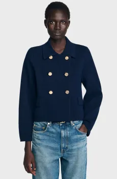 Женский темно-синий шерстяной кардиган Синий S Sandro SFPCA01330_Navy Blue