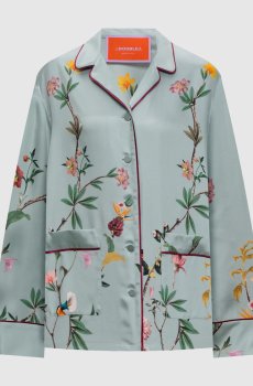 Зеленая блузка из шелка в стиле пижамы