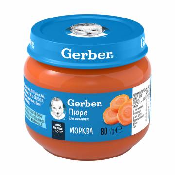 Детское овощное пюре Gerber Морковь, с 6 месяцев, 80 г Детское овощное пюре Gerber Морковь, с 6 месяцев, 80 г