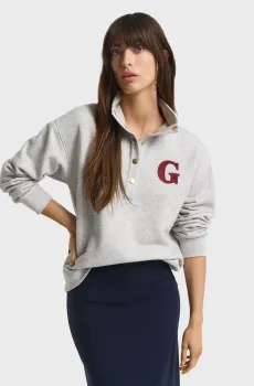 Женская серая спортивная кофта G BADGE HALF BUTTON UP Серый M Gant 4202552