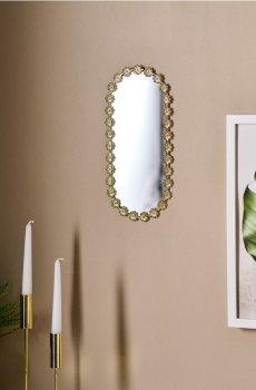 Овальне дзеркало в золотій рамі з квітковим мотивом - золотий