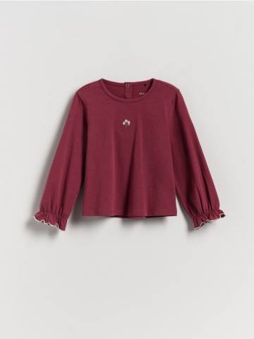 Reserved - Бавовняна футболка з вишивкою - карміновий - 407FT-92X