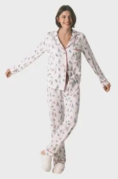 Женская белая пижама с узором (рубашка, брюки) Белый L womensecret 3792073