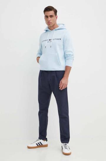 Брюки с примесью льна Tommy Hilfiger цвет синий фасон chinos Брюки с примесью льна Tommy Hilfiger цвет синий фасон chinos