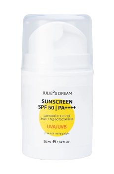 Солнцезащитный крем для лица Julies Dream Sunscreen SPF 50 UVA/UVB для всех типов кожи, 50 мл