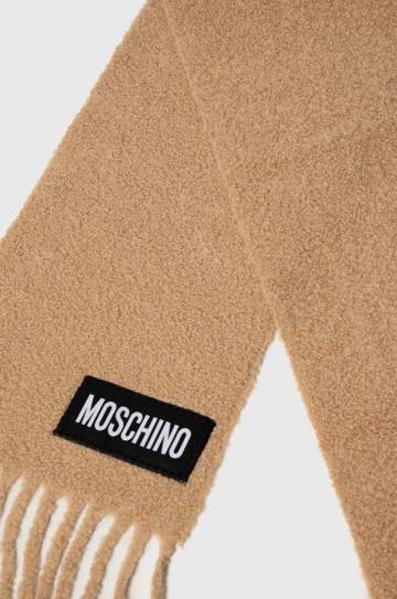 Шерстяной шарф Moschino цвет бежевый однотонный Шерстяной шарф Moschino цвет бежевый однотонный