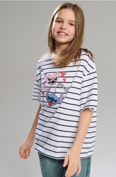 Смугаста бавовняна футболка Lilo & Stitch - різнобарвний