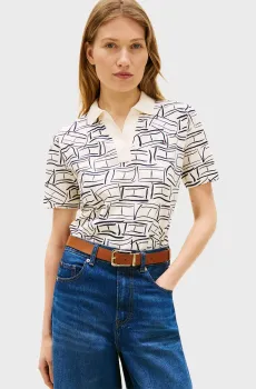 Женское белое поло с узором 1985 REG PIQUE Белый XS Tommy Hilfiger WW0WW49827