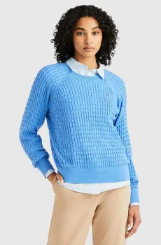 Женский голубой джемпер CO CABLE C-NK SWEATER Голубой L Tommy Hilfiger WW0WW41142