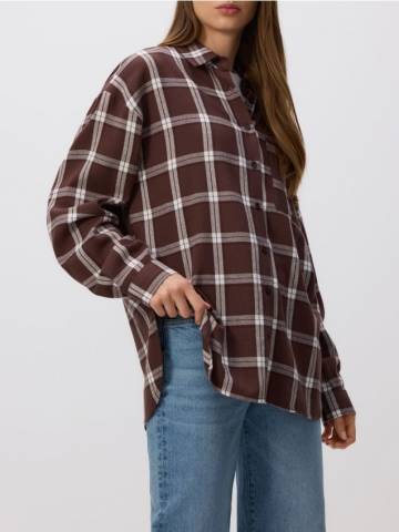 Reserved - Бавовняна картата сорочка - темно коричневий - 532GH-89X