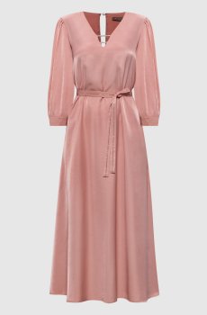 Розовое платье миди с цепочкой мониль