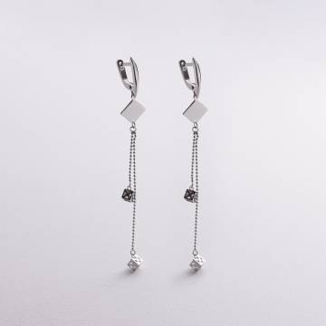 Серебряные серьги "Кубики на цепочке" 123482 Серебряные серьги "Кубики на цепочке" 123482