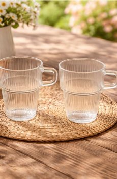 Рифлені скляні горнятка набір з 2 шт. - clear