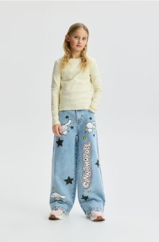 Reserved - Джинси super wide leg Cinnamoroll - синій - 308HN-50J