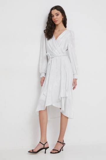 Платье Dkny цвет серебрянный midi расклешённая Платье Dkny цвет серебрянный midi расклешённая