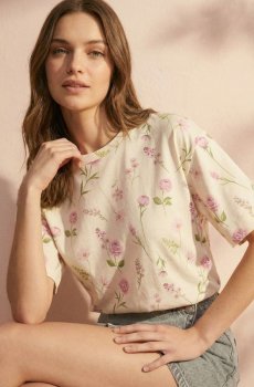 Бавовняна футболка з квітковим візерунком - різнобарвний