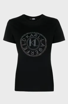 Женская черная футболка RHINESTONE LOGO Черный L Karl Lagerfeld 240W1700