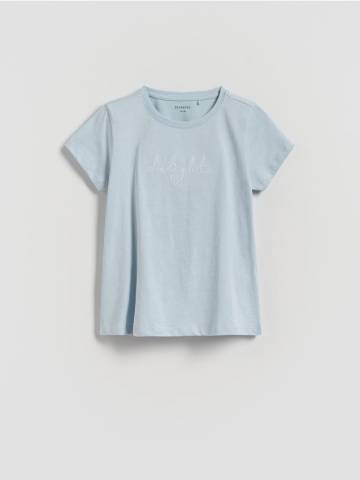 Reserved - Футболка з вишитим написом - блідо-блакитний - 454FT-05X