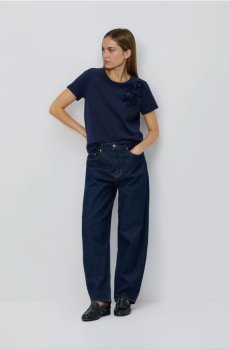 Reserved - Футболка з квітковою аплікацією - темно-синій - 200HT-59X