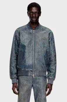 Мужской синий кожаный бомбер GIACCA Синий 48 Diesel A20097 0QMBW
