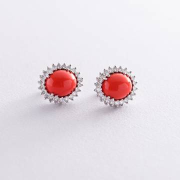 Золотые серьги (коралл, бриллианты) с841 Золотые серьги (коралл, бриллианты) с841