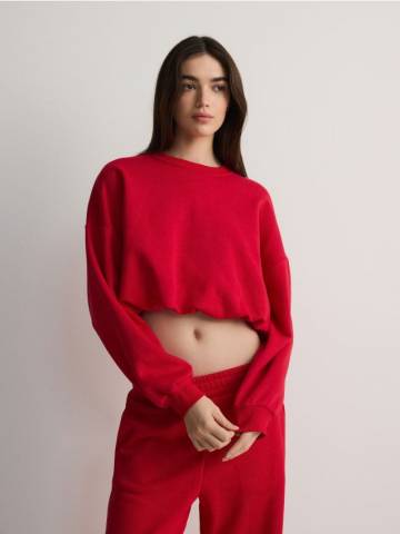 Reserved - Короткий світшот з подолом у рубчик - червоний - VG115-33X Reserved - Короткий світшот з подолом у рубчик - червоний - VG115-33X