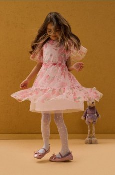 Тюлева сукня з квітковим принтом, блискітками та воланами - пастельний рожевий