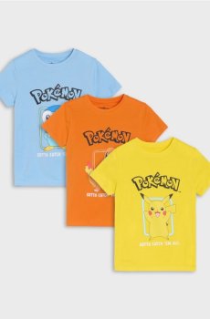 Бавовняні футболки з принтом Pokémon 3 pack - різнобарвний