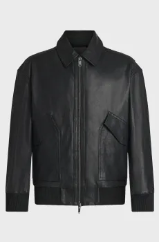 Мужская черная кожаная куртка Черный 52 BOSS 50568175;001