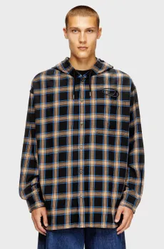 Мужское черное худи в клетку S-DEWNY-HOOD-AJFI Черный 46 Diesel A19446 0AJFI