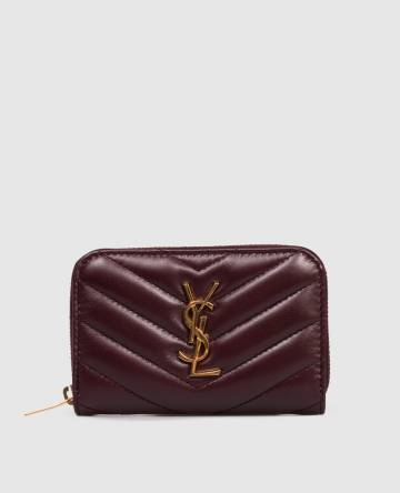 Бордовый кожаный кошелек с монограммой Cassandre