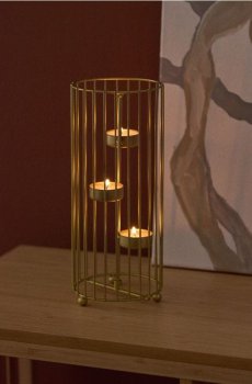 Декоративний свічник у формі клітки на три свічки-чайники - золотий