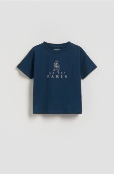 Reserved - Бавовняна футболка з принтом - темно-синій - 030IY-59X