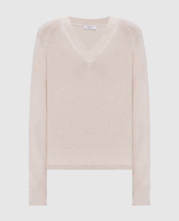 Бежевый пуловер из шерсти, шелка и кашемира