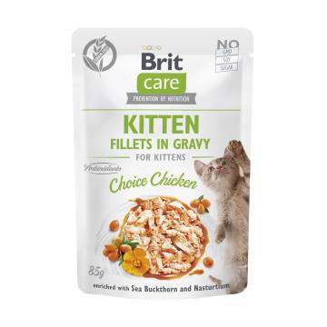 Влажный корм для котят Brit Care Kitten Fillets In Gravy Choice Chicken с филе курицы в соусе, 85 г Влажный корм для котят Brit Care Kitten Fillets In Gravy Choice Chicken с филе курицы в соусе, 85 г