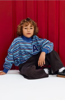 Бавовняна oversize толстовка crewneck у смужку - морська хвиля