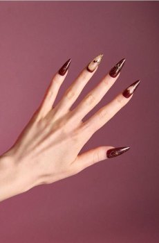 Штучні нігті stiletto із золотими деталями 24 pack - буряковий