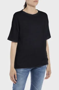 Женская черная льняная футболка Черный S Replay W3786 .000.23101P