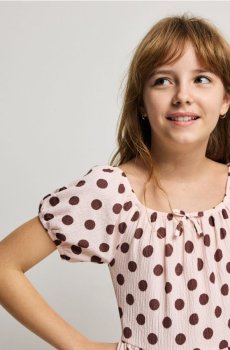 Reserved - Сукня в горошок - пастельний рожевий - 451IB-03X