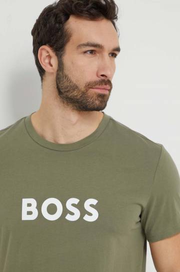 Хлопковая футболка BOSS мужская цвет зелёный с принтом 50503276 Хлопковая футболка BOSS мужская цвет зелёный с принтом 50503276