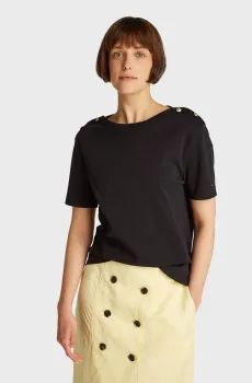 Женская черная футболка STRIPE GOLD BTN C-NK Черный XS Tommy Hilfiger WW0WW42907