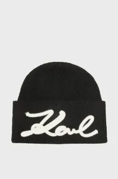 Женская черная шапка crochet Черный ONESIZE Karl Lagerfeld A4W33009