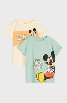 Бавовняна футболка з принтом 2 pack Mickey Mouse - ментолово-зелений