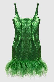 Зеленое платье мини Sior с перьями страуса